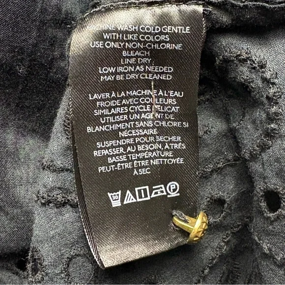 Anthropologie Maeve Eyelet Faux Wrap Midi Dress Size 10 Black Self Tie Belt - Picture 14 of 14